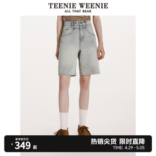 TeenieWeenie小熊女装2024夏装新款棉质宽松复古牛仔裤短裤五分裤