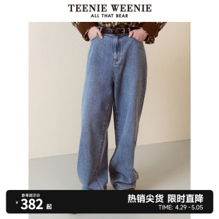 TeenieWeenie小熊冬季简约宽松直筒牛仔裤长裤子休闲通勤女装