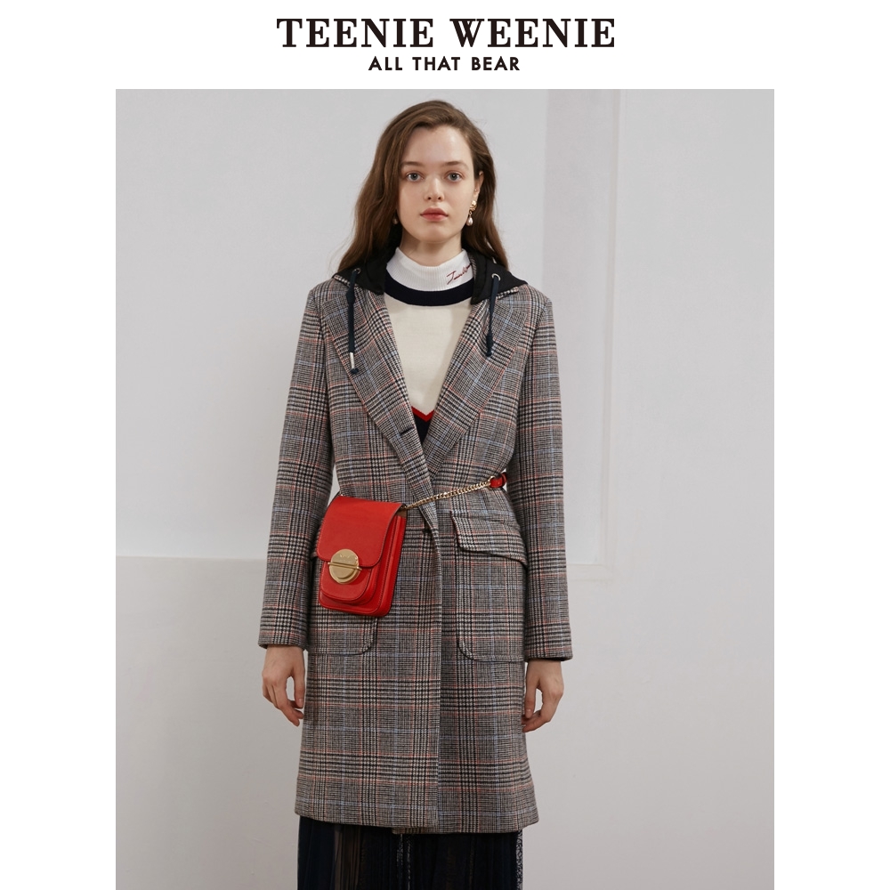 TeenieWeenie小熊2020春季新款女装毛呢格纹线条大衣TTJW201101B
