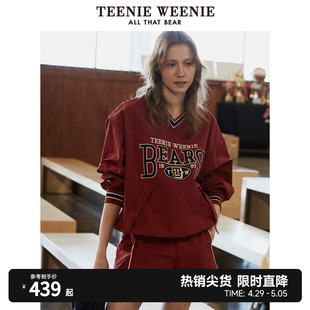 TeenieWeenie小熊2024年复古红色外套宽松落肩卫衣女美式慵懒chic