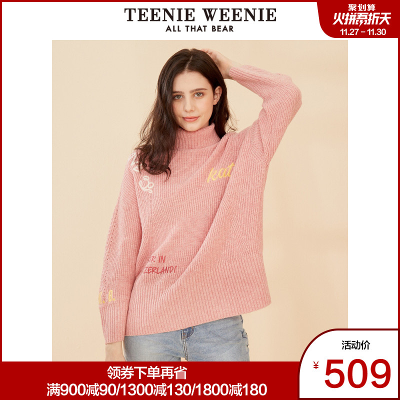 TeenieWeenie小熊2019冬季新款女装字母针织衫网红毛衣女慵懒风