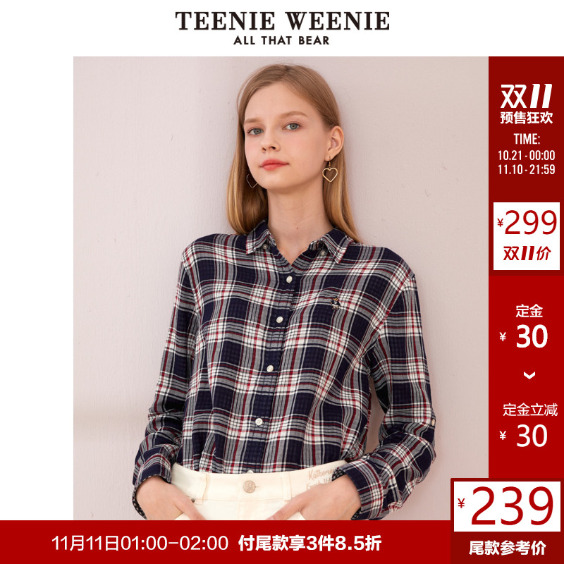 【预售】TeenieWeenie小熊2019新款女装格纹衬衫ins潮时尚上衣