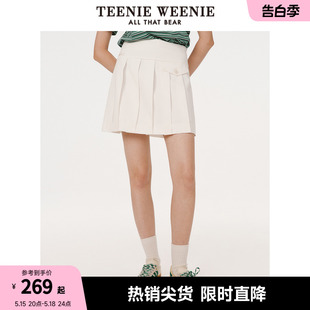 TeenieWeenie小熊夏季学院风百褶裙短裙高腰A字半身裙白色裙子女