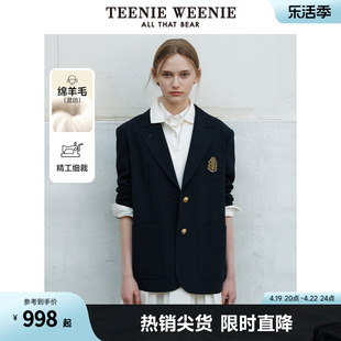 TeenieWeenie小熊2024年绵羊毛混纺西装外套制服学院风女知识分子