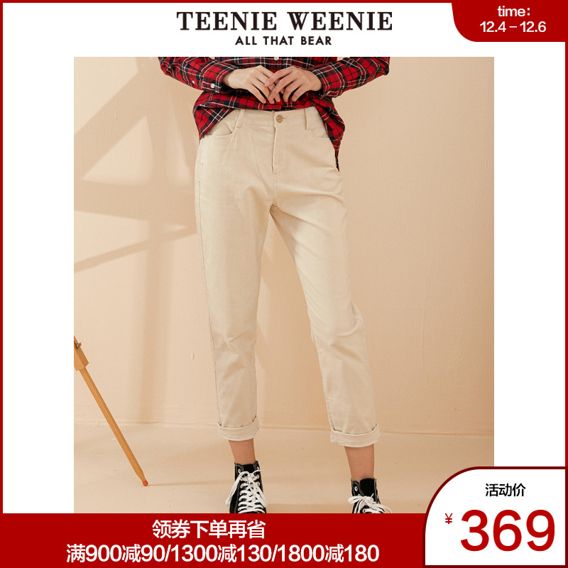 TeenieWeenie小熊2019冬季新款女装简约版型休闲裤直筒裤小脚裤