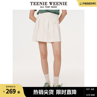 TeenieWeenie小熊夏季学院风百褶裙短裙高腰A字半身裙白色裙子女