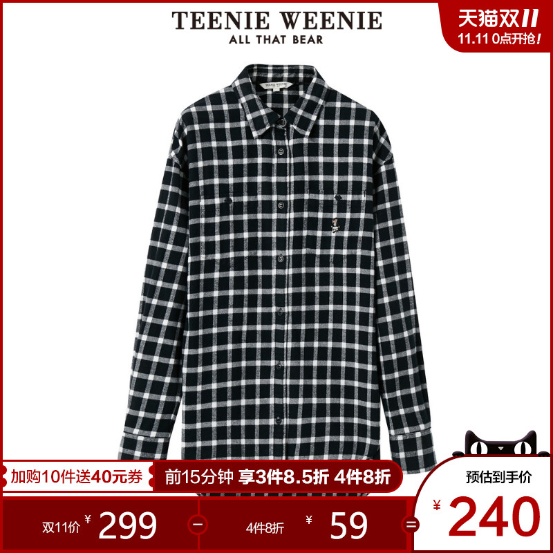 TeenieWeenie小熊秋冬商场同款女装格纹衬衫复古韩范学生休闲衬衣