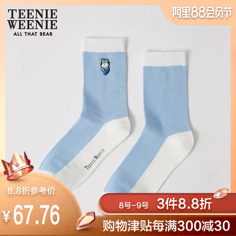 TeenieWeenie小熊2019春夏新款女装中筒拼接袜子TTAY9S501A