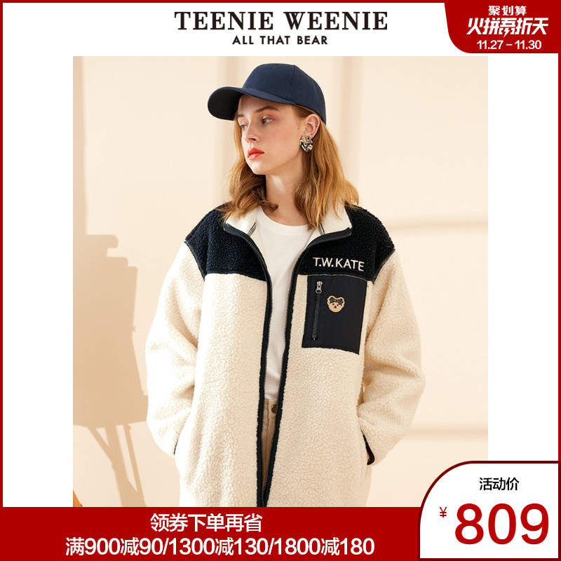 TeenieWeenie小熊2019秋冬季新款颗粒绒女装中长款摇粒绒休闲外套