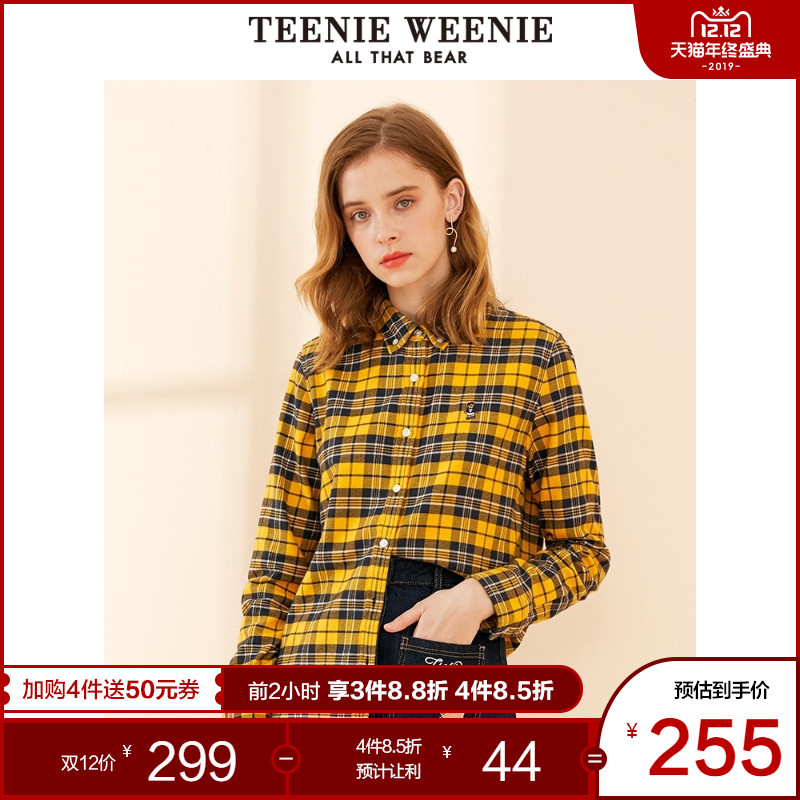 TeenieWeenie小熊女装2019秋季新款格子衬衫洋气长袖宽松韩版衬衣