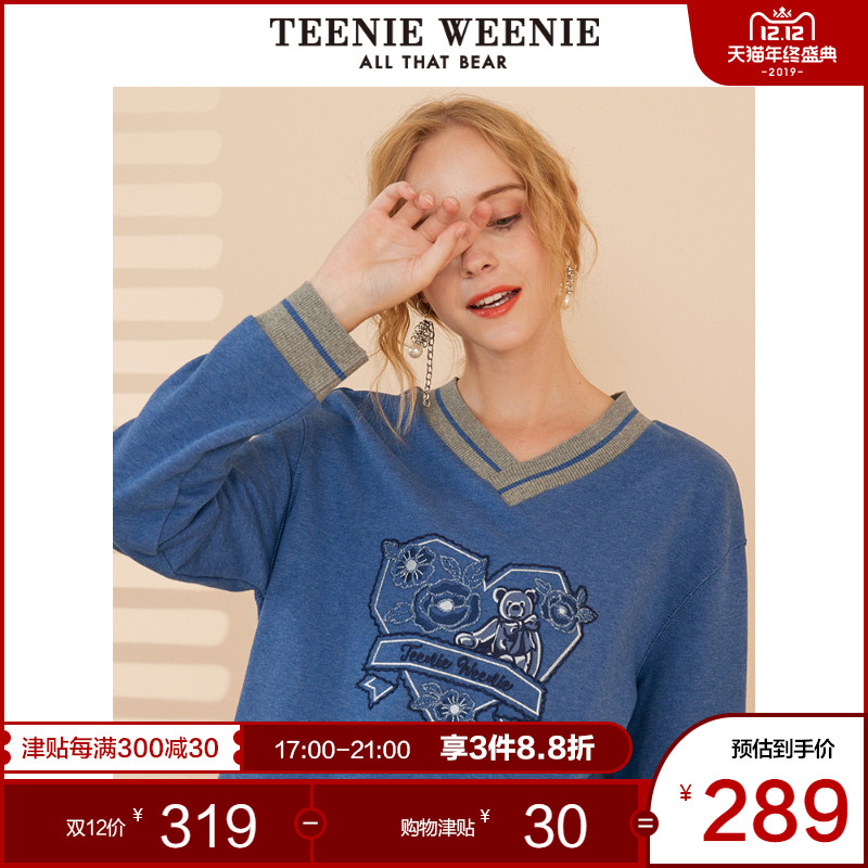TeenieWeenie小熊2019秋冬季新款女装v领卫衣潮宽松韩版薄款长袖