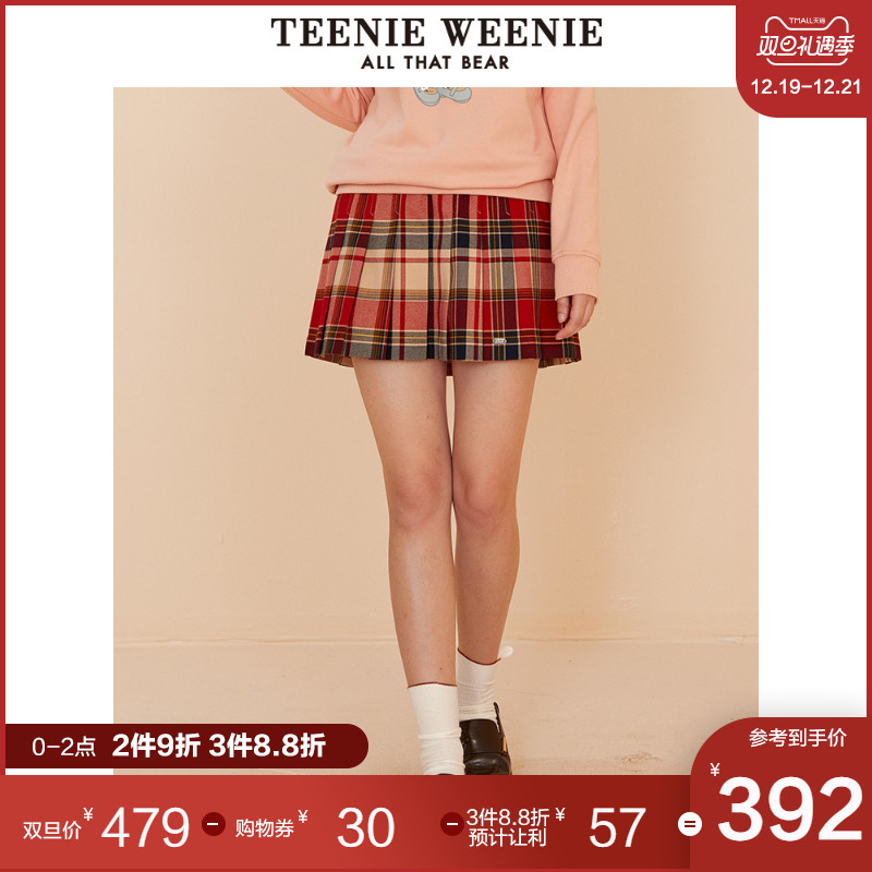 TeenieWeenie小熊2019冬季新款女装格纹半身裙格子百裙裙高腰短裙