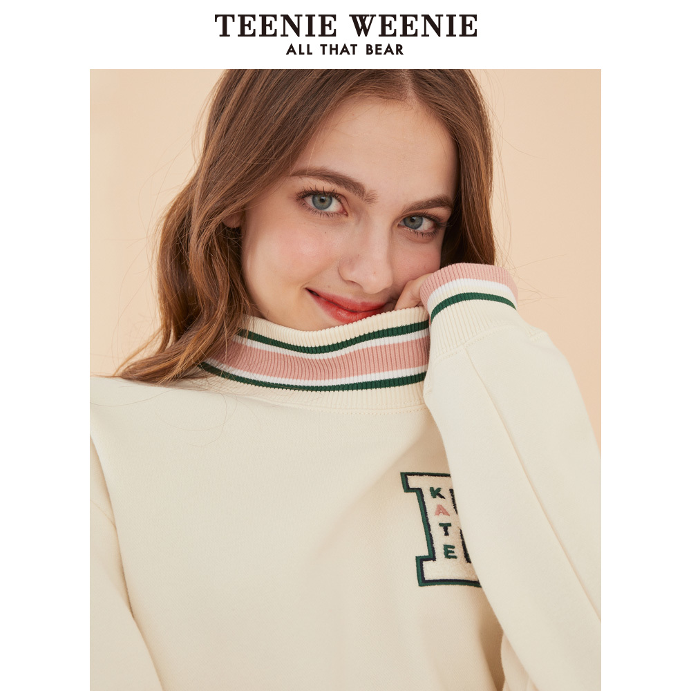 TeenieWeenie小熊2019冬季新款女装字母宽松bf慵懒风卫衣休闲上衣