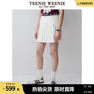 TeenieWeenie小熊女装2024新款夏装高腰松紧百褶短裙学院风半身裙