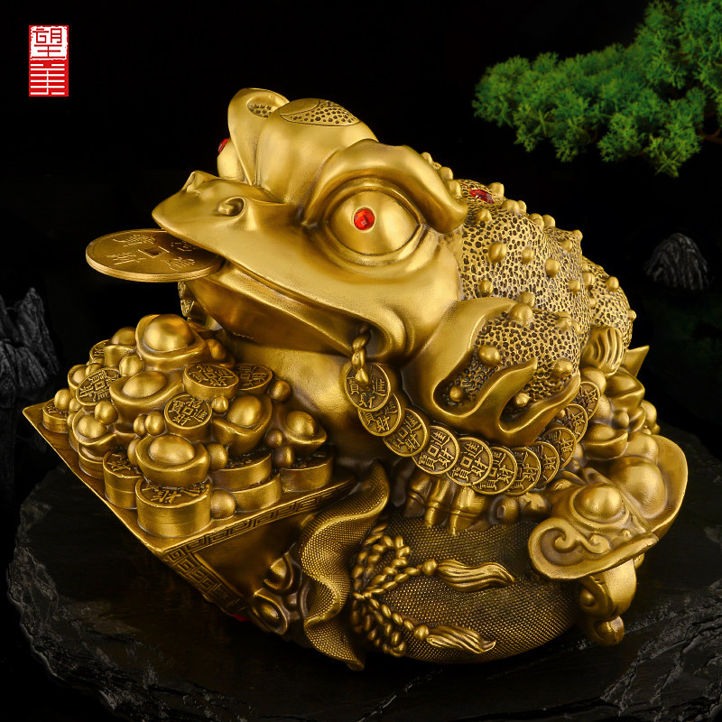 纯铜金蟾摆件招财金蝉店铺开业礼品客厅办公室装饰大号三足金蟾蜍