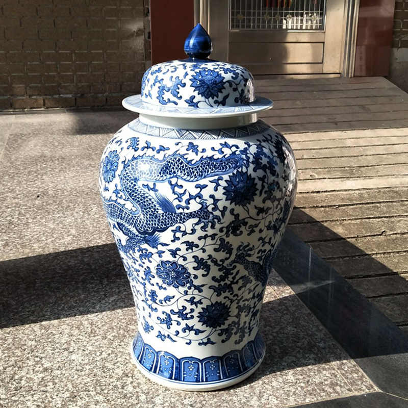 景德镇陶瓷器花瓶大号青花龙纹将军罐瓷瓶仿古家居摆件带盖储物罐在类目 家居饰品, 装饰器皿, 储物罐中 - 来自Buy2taobao.com提供专业的淘宝代购服务