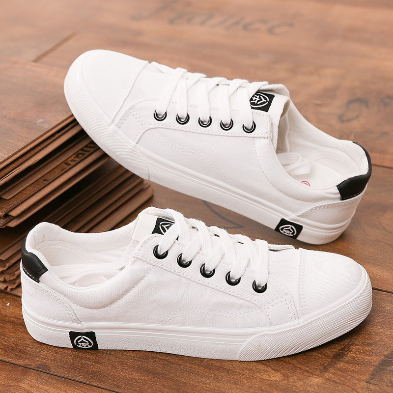 人本百搭低帮帆布鞋男士英伦潮运动平底板鞋休闲透气小白单鞋男鞋