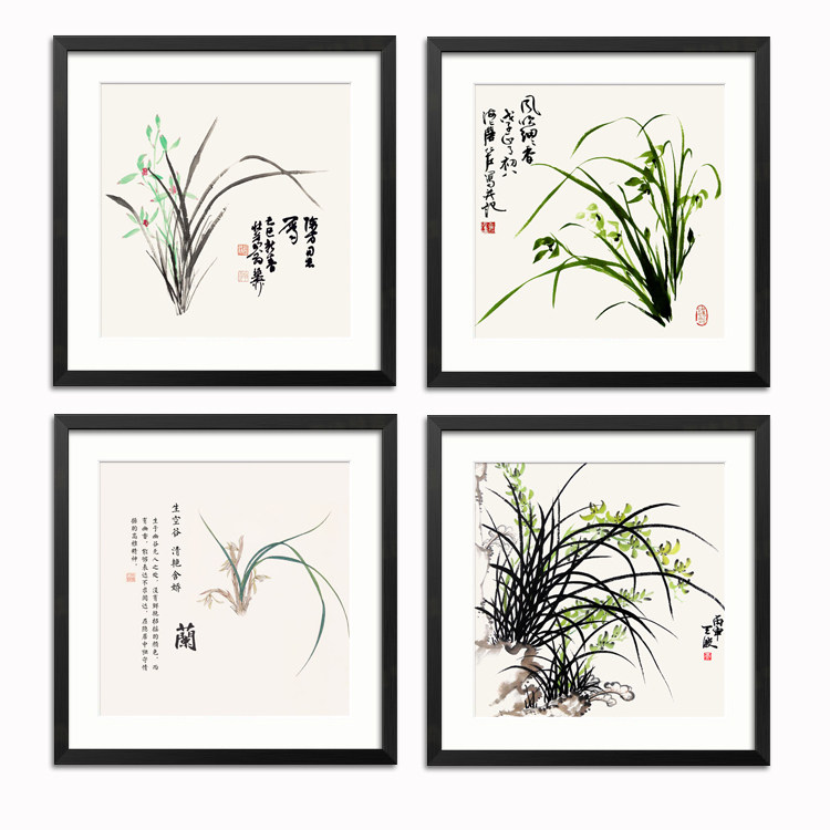 兰花图客厅挂画餐馆饭店包间墙面装饰画中式壁画写意水墨画小尺寸