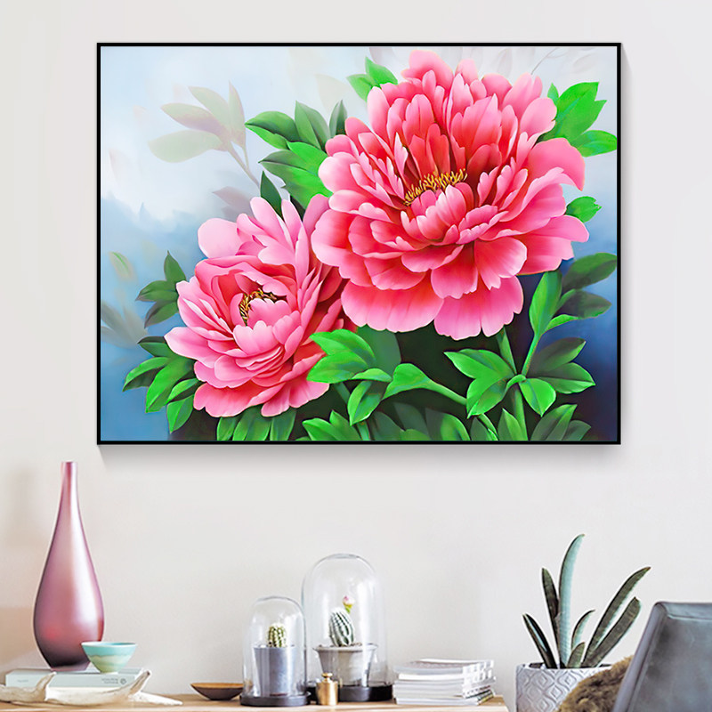 十字绣2022新款线绣客厅卧室争艳牡丹花朵棉线花卉满绣手工自己绣 –