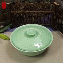 龙泉青瓷云凤餐具系列 8英寸品锅 带盖大汤碗 大号面碗陶瓷碗包邮