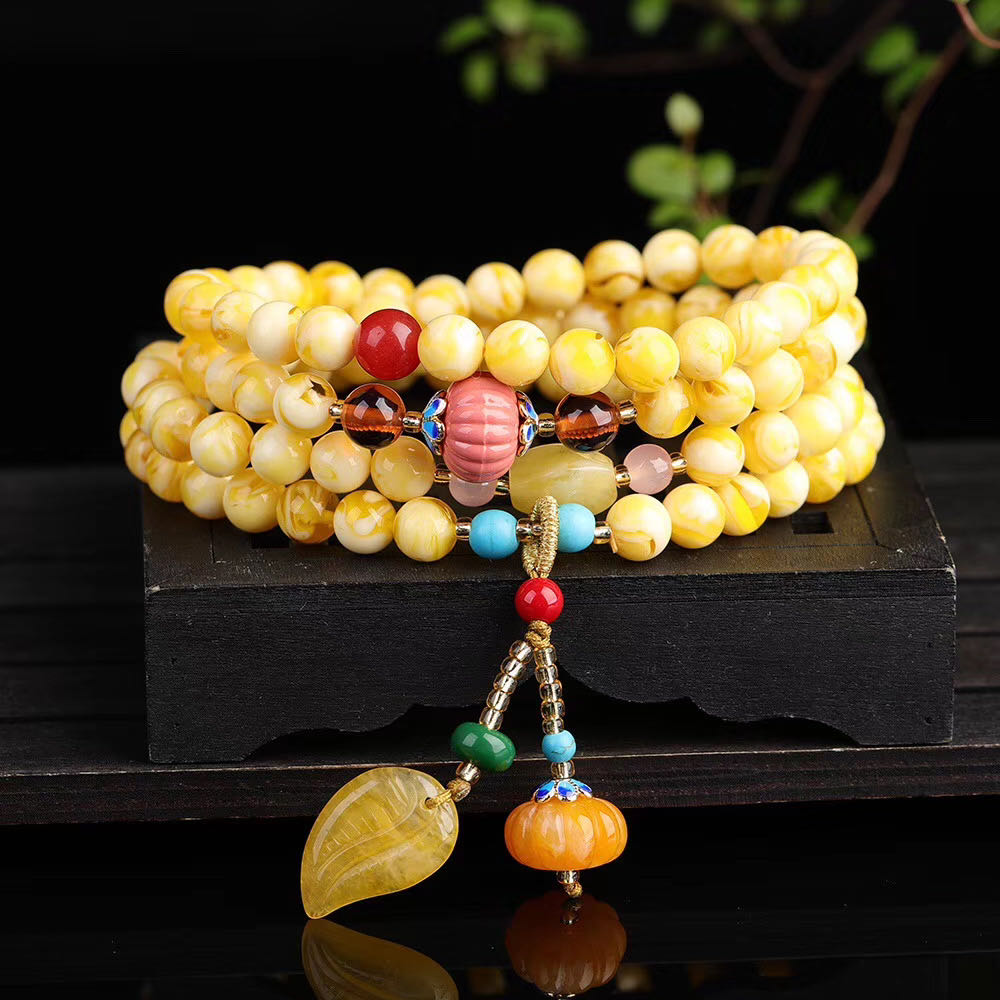 精品波罗的海蜜蜡手链108颗妖孽鸡油黄琥珀手串男女款佛珠天然