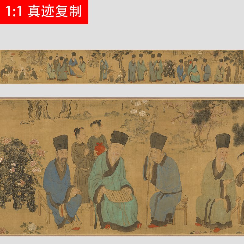 明 佚名 耆英胜会图 古代工笔人物文人画长卷微喷复制学习临摹画