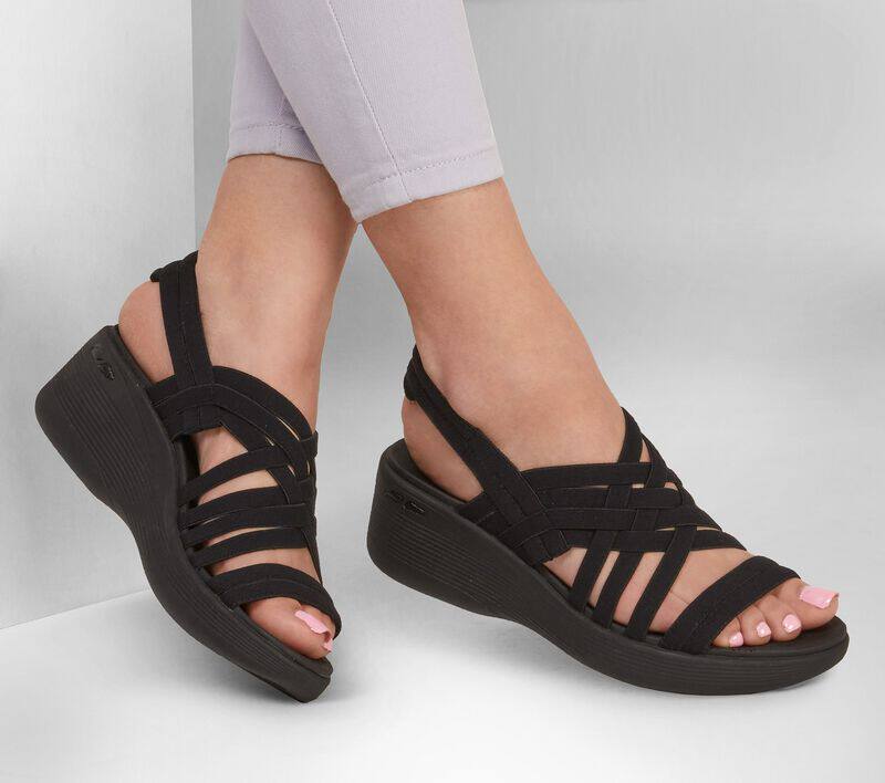 skechers/斯凯奇女鞋凉鞋坡跟中老年舒适编织弹力带散步轻便夏jx7