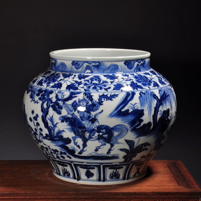 景德镇陶瓷器仿元青花鬼谷子下山大罐明清古典装饰品大缸家居摆件