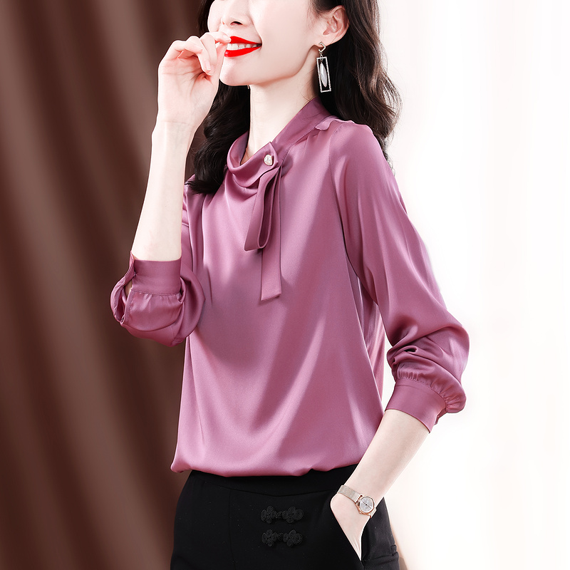 飘带真丝长袖衬衫女