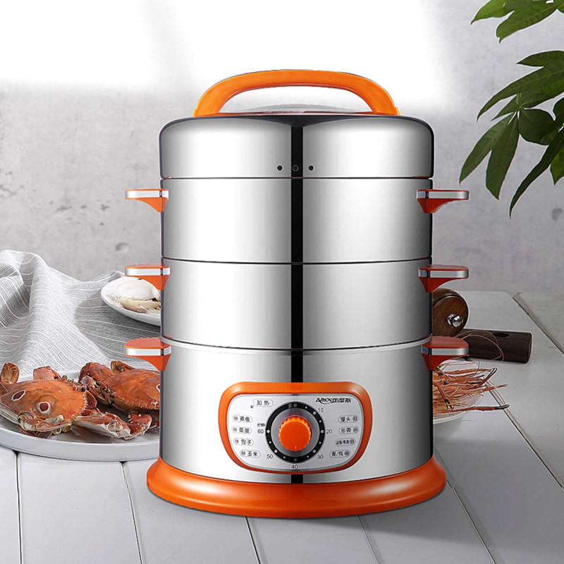 亚摩斯三层电蒸笼蒸霸超大容量不锈钢家用智能电蒸锅家居电器礼品