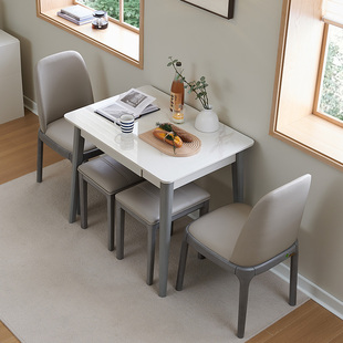 小户型岩板餐桌家用现代简约折叠多功能小尺寸长方形伸缩实木饭桌