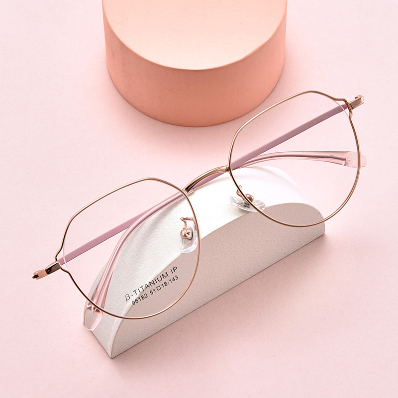 超轻纯钛近视眼镜女复古大框玫瑰金眼睛框圆镜架配高度数防蓝光潮
