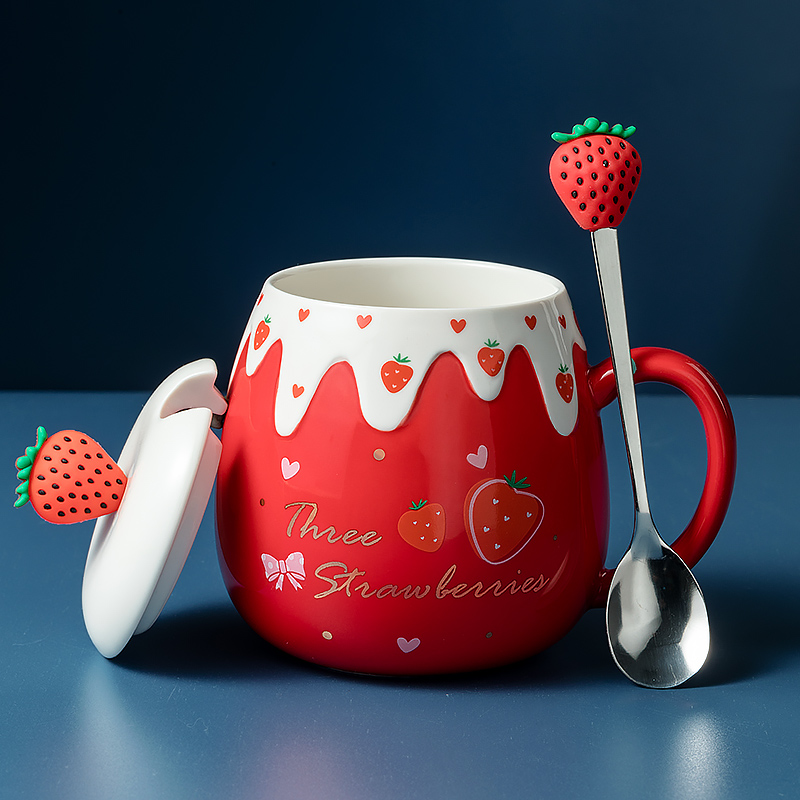 马克杯带盖勺杯子陶瓷大容量水杯女可爱办公室高颜值情侣杯燕麦杯