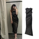 ZA女装2023秋季新品 气质修身褶皱拼接绢网无袖连衣裙3152204 800