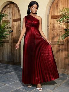 One shoulder plus size dresses long Party dress 4xl Wine red