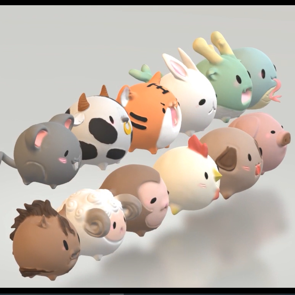 3d图纸12生肖模型圆雕数据十二生肖stl图纸文件3d模型高模素材