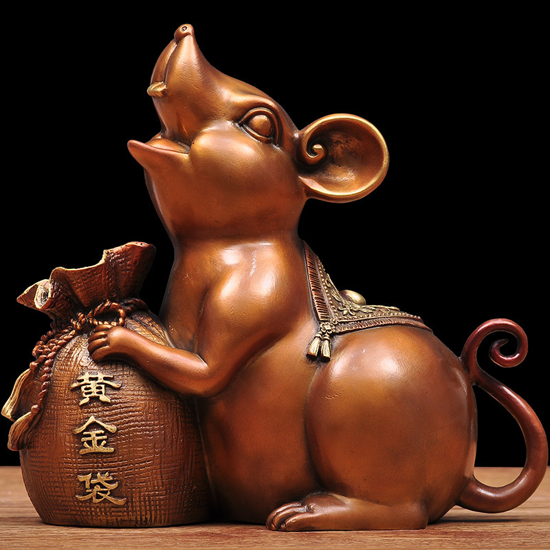 铜黄金袋鼠老鼠摆件纯铜鼠年吉祥物招财风水生肖布袋鼠客厅工艺品
