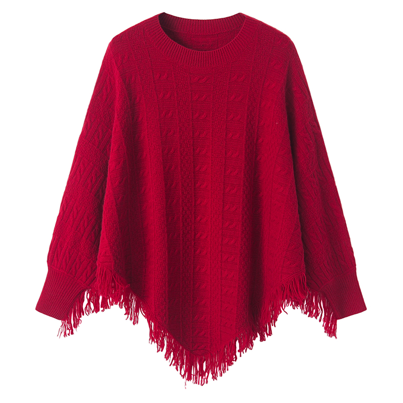 2020秋冬女纯羊绒衫加厚蝙蝠衫流苏时尚纯色套头针织衫毛衣