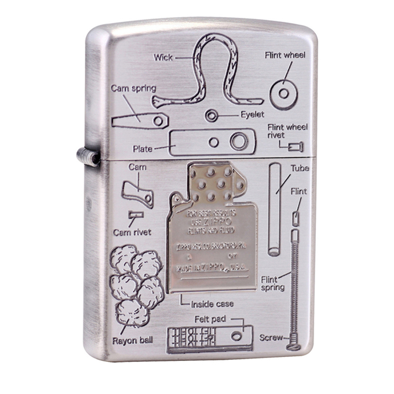 zippo打火机古美银色内胆结构分解图2sbant机芯构造图之宝古银