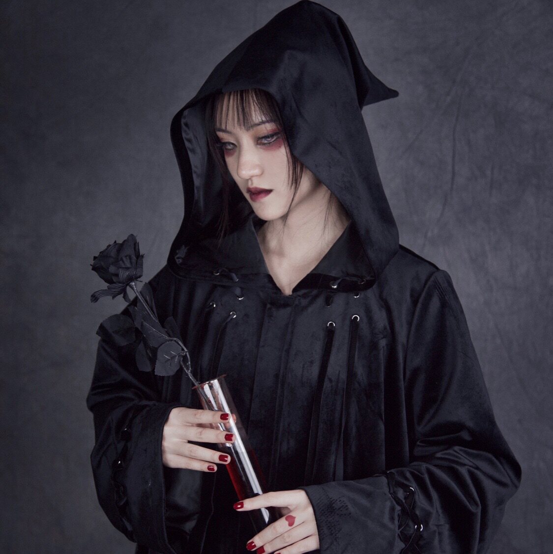 血液供给原创设计·夜行修道院暗黑哥特丝绒女巫秋冬大衣外套斗篷