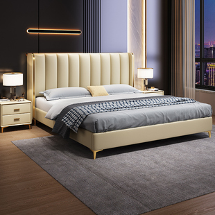 现代简约皮床双人床意式1.8米轻奢1.5米主卧高端大气皮艺床婚床