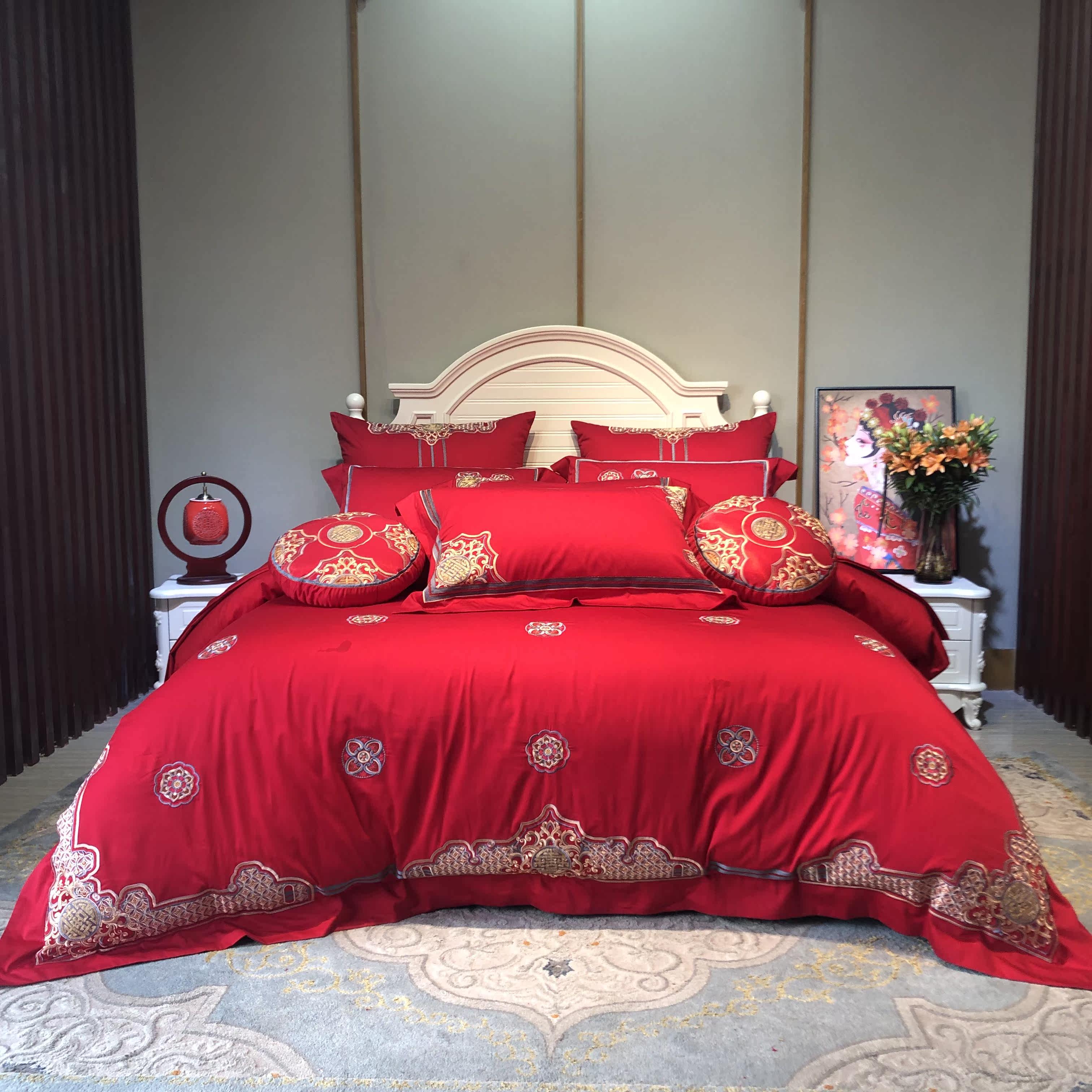 床上用品十件套结婚 罗莱家纺_真品罗莱家纺婚庆四件套结婚床上用品六