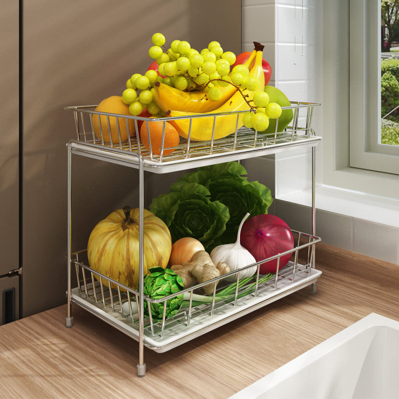 304不锈钢果篮水果盘客厅家用 双层果蔬置物架洗菜盆沥水篮收纳筐