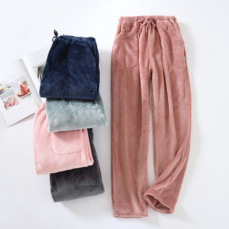 法兰绒女士睡裤长裤秋冬加绒加厚居家裤女冬季保暖珊瑚绒家居裤