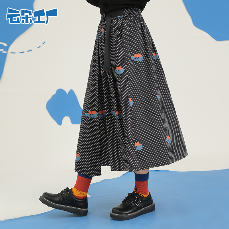 Clouds factory Pilot printing stripe skirt Early Autumn girl student The dress adjust Waistline black skirtin the Women's clothing/Boutique , Skirts category - from Buy2taobao.com to provide professional Taobao agent buy service
