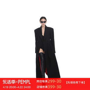 PEMPL 毛呢外套女秋冬新款侧开叉风衣修身显瘦中长款双排扣呢大衣