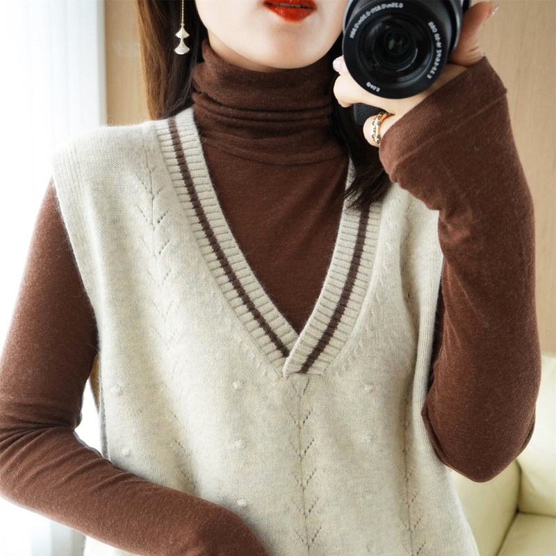 2021春秋新款宽松百搭套头v领马甲背心无袖针织坎肩学生毛衣女