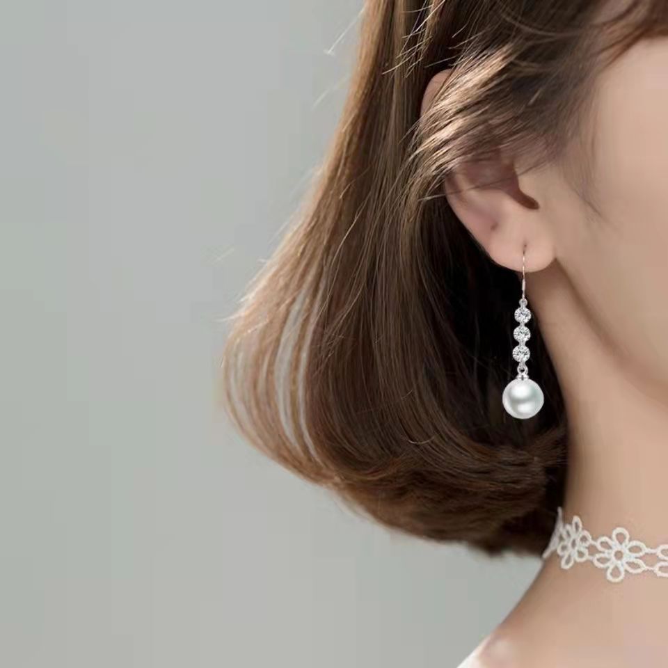 正品足银s999纯银珍珠耳环时尚气质简约耳饰宝石贝珠款特色