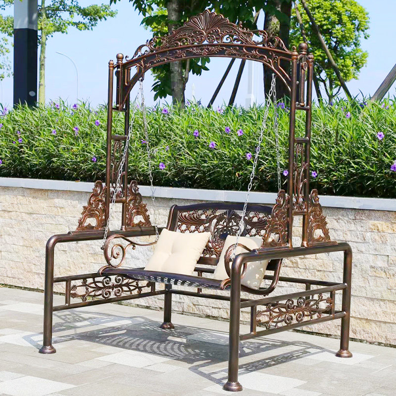 一折户外秋千摇椅 铁艺 欧式_铸铝户外秋千庭院花园摇椅摇床室外欧式