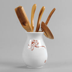 陶瓷手绘花瓶六君子茶道套装功夫茶具竹制茶道零配件荷花笔筒茶筒